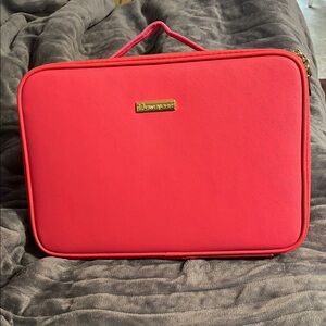 Coral Pink Travel Cosmetic Case with Gold Logo